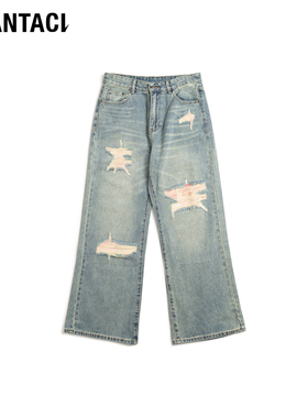 PHANTACi范特西25秋冬WASHED CAMO PATCHWORK FLARED JEANS牛仔裤