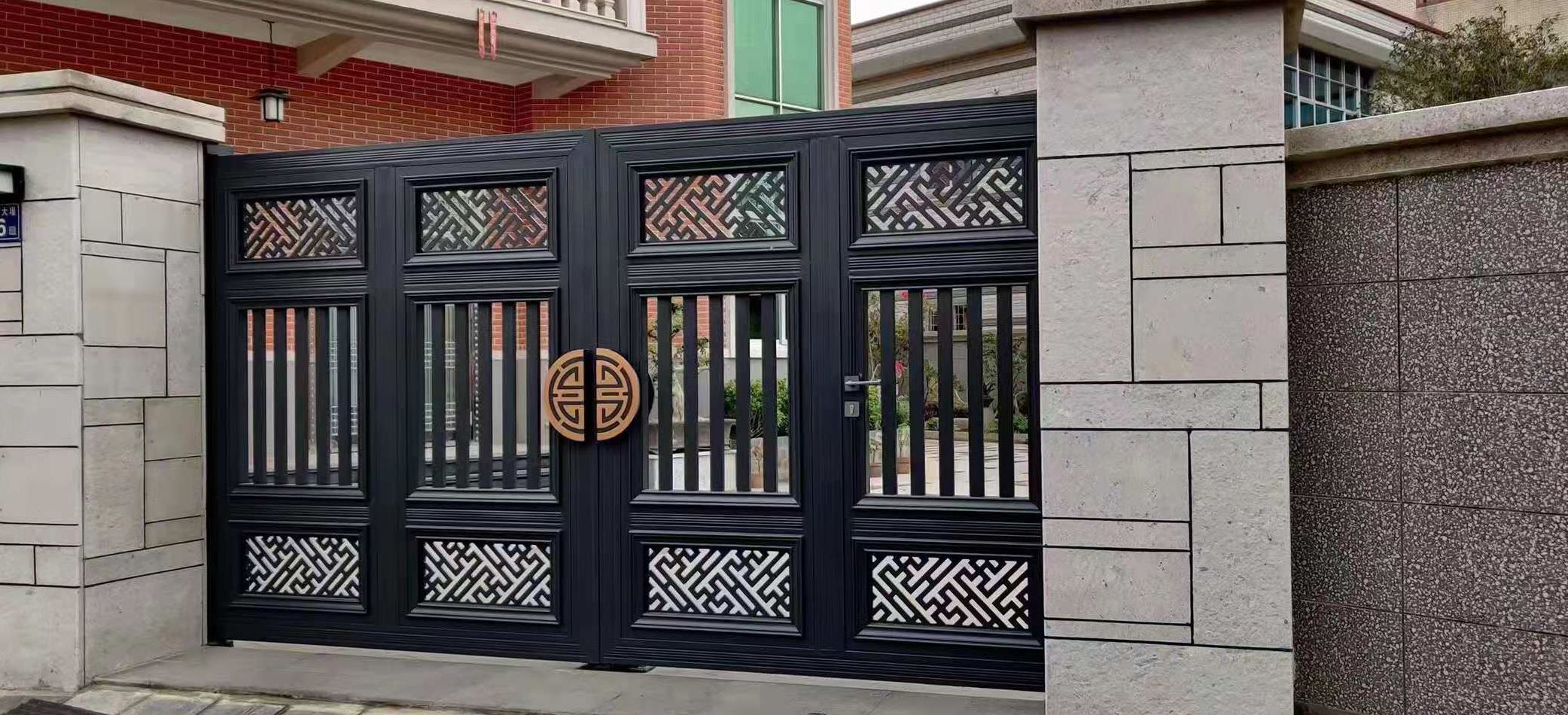 铝艺大门别墅庭院大门花园门乡村大门中式现代铝合金电动门护栏