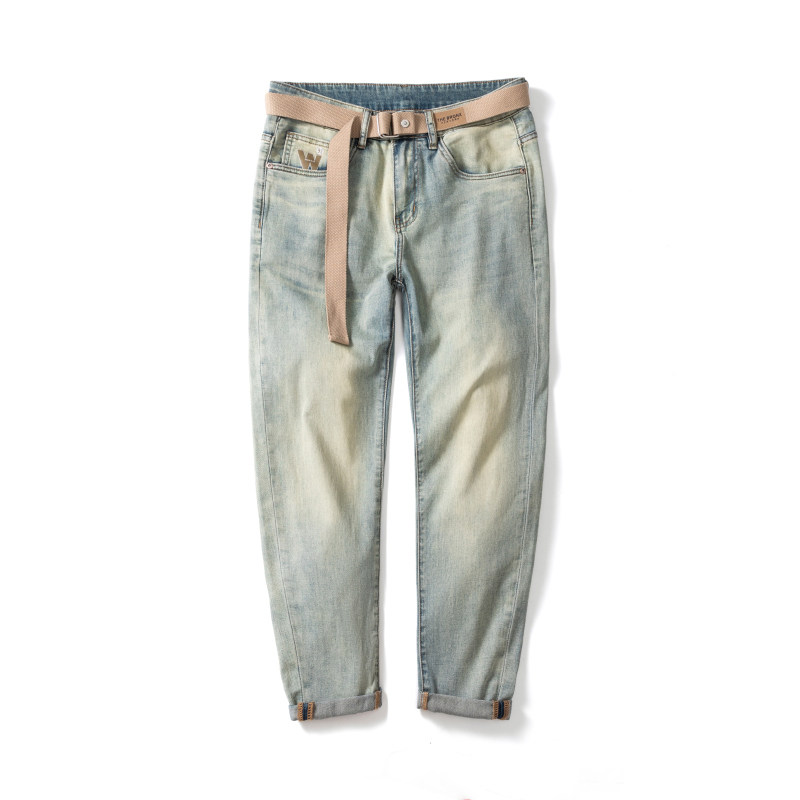 高端复古牛仔裤男士2025新款夏季薄款美式休闲男裤小直筒九分裤子