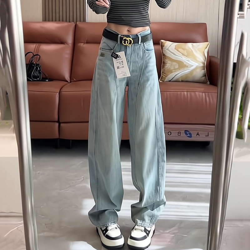 美式复古弯刀牛仔裤女2025春季新款高腰显瘦直筒窄版拖地长裤子潮,女装/女士精品,大码裤装,淘宝优惠券,粉丝福利购,淘宝优惠卷