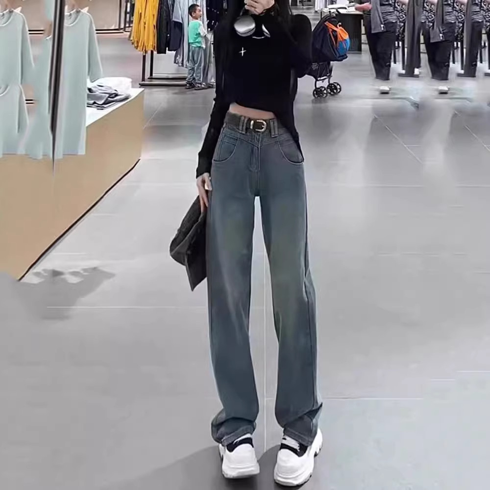 复古美式星空纹阔腿牛仔裤女2025春秋新款高腰显瘦垂感直筒拖地裤,女装/女士精品,大码裤装,淘宝优惠券,粉丝福利购,淘宝优惠卷