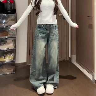 辣妹不贴腿微喇裤 女百搭宽松直筒阔腿美式 垂感牛仔裤 2026春夏新款