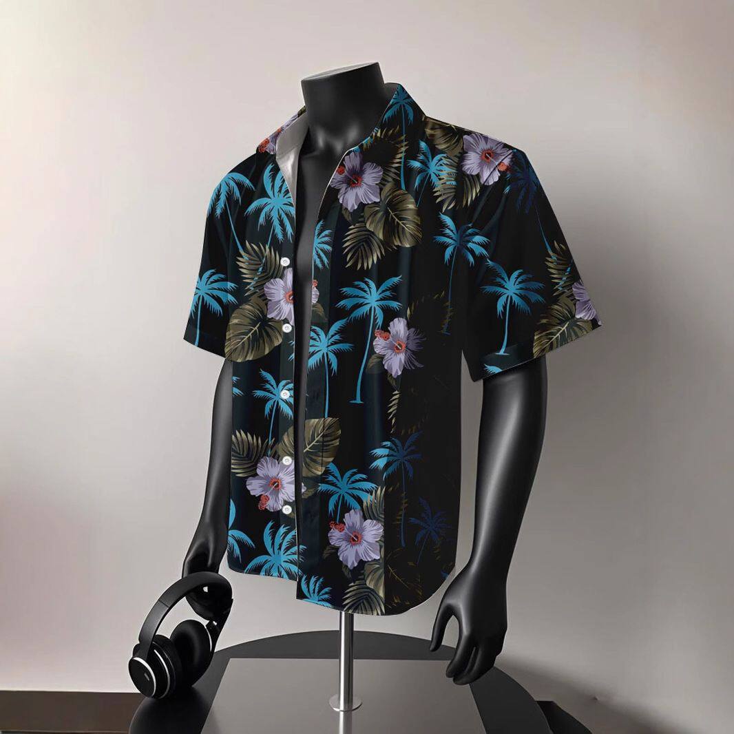情侣花衬衫男短袖夏季薄款港风日系韩版潮流休闲外套痞帅复古衬衣