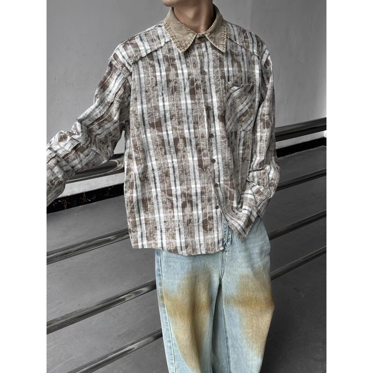 春夏美式复古格子衬衫男女长袖ins潮牌宽松百搭潮流防晒衬衣外套