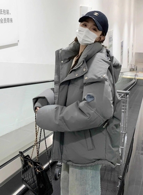 2025年新款爆款灰色爱心羽绒服外套女学生面包服加厚反季外套冬