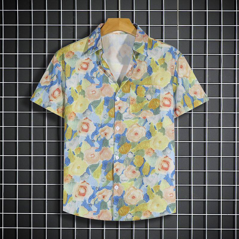 夏威夷衬衫男沙滩套装logo图案定制花衬衫情侣度假海边穿搭海岛服