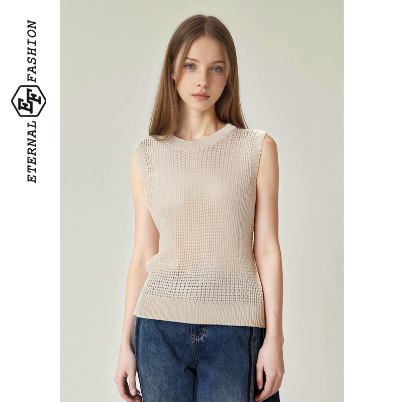 EF简约时尚百搭圆领无袖背心针织2026春夏新款修身显瘦毛衫套衫女