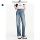 宽松显瘦垂感阔腿拖地长裤 EF复古水洗高腰直筒牛仔裤 春秋新款