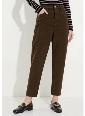 EF复古氛围感高腰直筒牛仔裤2025冬季新款经典日常通勤口袋长裤