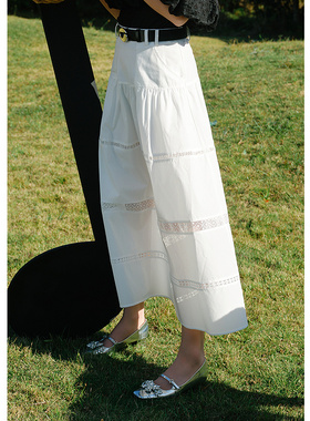 EF法式浪漫简约时尚高腰A字裙2025夏季新款字母镂空半身裙