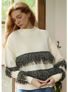 EF【商场同款】洋气简约时尚圆领毛衫2025冬季新款毛絮设计针织衫