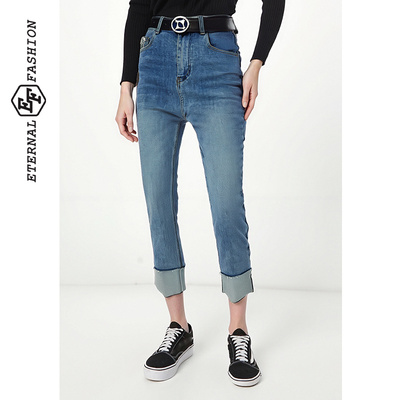 显瘦卷边拉链设计感裤子