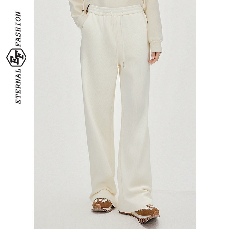 EF时尚宽松直筒松紧腰长裤女2025冬季新款高腰抽绳设计休闲裤