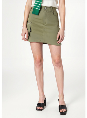 EF时尚工装风大口袋设计感高腰短裙女2025秋季新款百搭A字半身裙