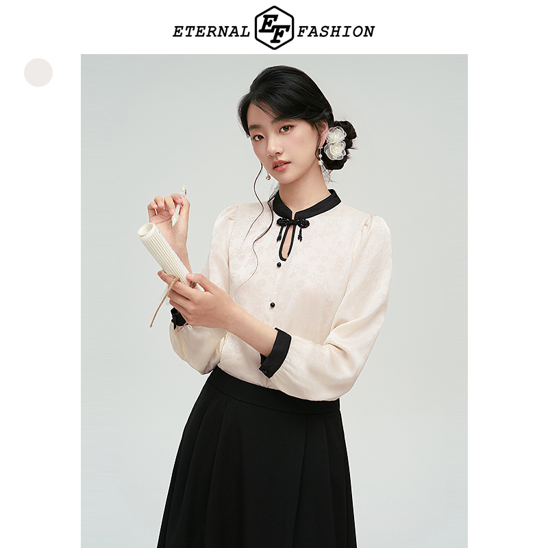 EF新中式国风套装2025春秋气质长袖衬衫百搭A字裙上衣半裙两件套