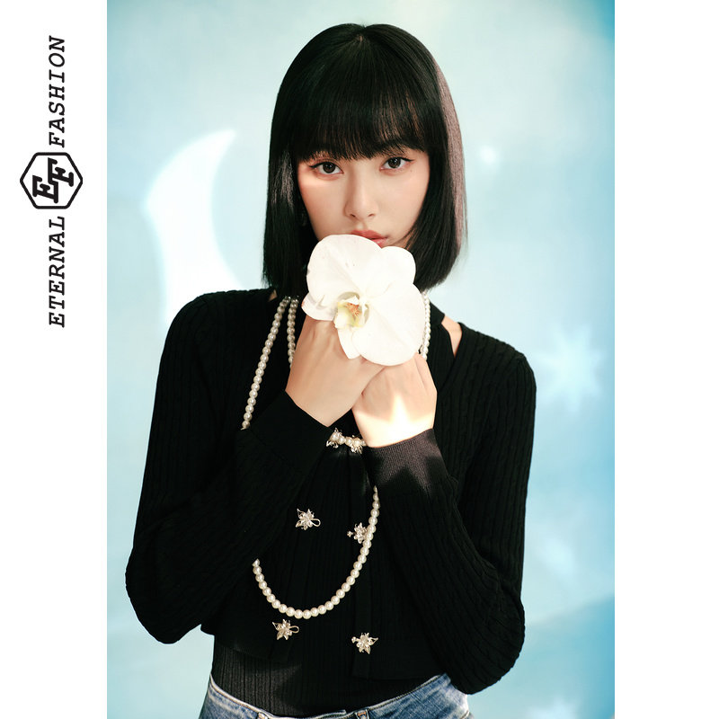 EF2025秋季新款复古高级感两件套背心针织衫长袖外套