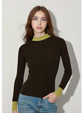 EF复古时尚简约修身显瘦长袖毛衫女2025冬季新款打底显瘦针织衫