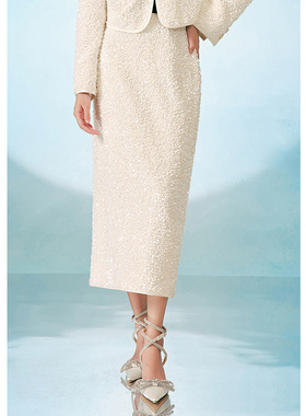 EF法式优雅风亮片半身裙女2025秋季新款气质高腰直筒中长裙