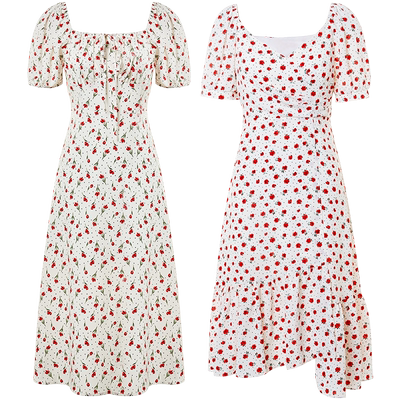 EF法式方领碎花连衣裙