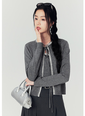 EF洋气减龄气质百搭针织开衫2025冬季新款百搭通勤吊带长袖两件套