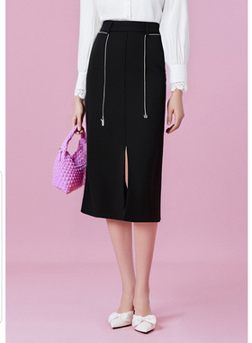 EF复古高腰鱼尾裙2025春季新款前开叉西装裙通勤半身女神显瘦长裙