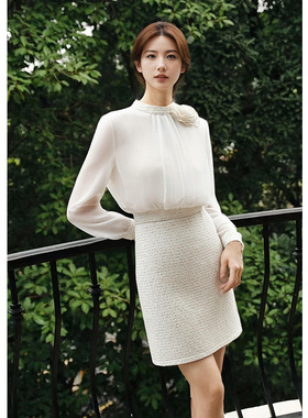 EF优雅风时尚简约玫瑰花连衣裙2025秋冬新款长袖气质温柔风中长裙