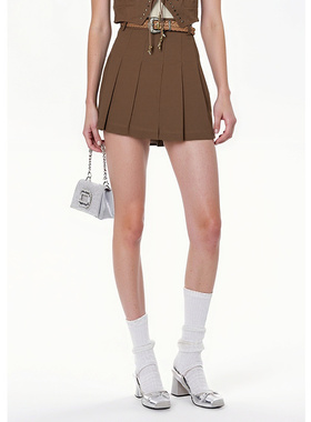 EF【商场同款】复古时尚短款简约百褶裙2025秋冬新款收腰半身裙