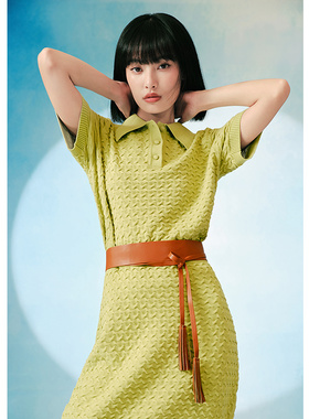 EF清新时尚短袖针织衫翻领2025秋季新款波浪纹显瘦百搭通勤上衣