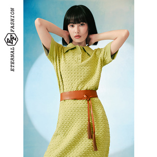 EF清新时尚短袖针织衫翻领2025秋季新款波浪纹显瘦百搭通勤上衣