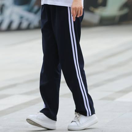 校服裤子两条杠夏季小学初高中学生直筒运动裤两道杠薄款藏青校裤
