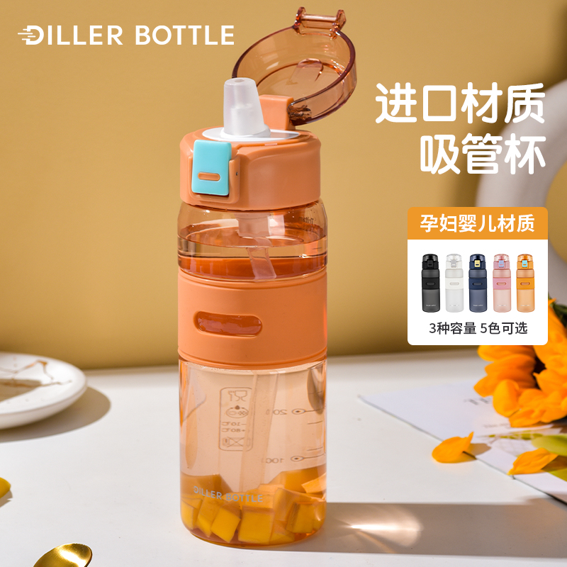 diller bottle磨砂运动水杯便携健身水壶大容量tritan塑料吸管杯 餐饮具 随手杯 原图主图