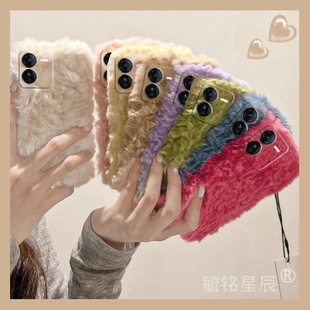 适用iqooz9turbo十手机壳+iqooz9毛绒z9x简约z8多巴胺z8x防摔z7全包的z7x秋冬z6毛茸茸z6x超火vivo高级感情侣