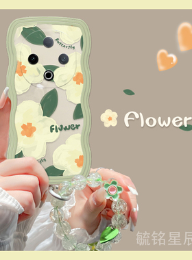 适用vivoy300手机壳y200+波浪边y300i新款y200gt油画y300pro+绿色y100花朵z5腕带y93s手链条y76s透明y36s防摔