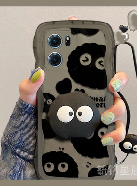 新款卡通小煤球适用华为honor荣耀Play9T手机壳8T带支架7T简约7TPro透明6C黑色的情侣冷淡风波浪边软硅胶6T套