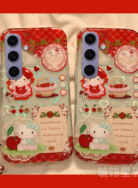 适用三星s25手机壳s24ultra十s23可爱s22+红色kt猫s23fe透明s21带挂件的s20少女心hellokitty女s10e超好看s9