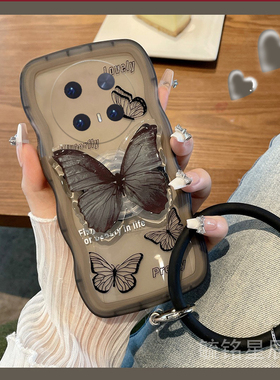 新款波浪边黑色蝴蝶适用华为mate70Pro手机壳mate60pro+透明50十40带支架的50e手环30女40epro小众全包高级感