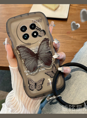 新款波浪边黑色蝴蝶适用realme真我GT6手机壳13Pro+透明V60带支架的V60s手环13Pro至尊版十por小众ins风oppo