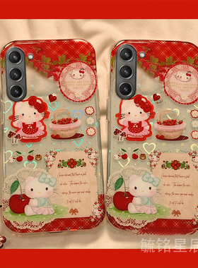 适用三星w25手机壳zflip6翻盖zflip5折叠屏4可爱3红色kt猫zfold6透明2带挂件的w24flip折叠款w23女hellokitty