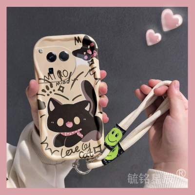 新款卡通黑色猫咪适用一加Ace3手机壳12奶油纹Ace3V全包Ace2Pro防摔Ace2V带挂绳的Ace竞速版AcePro不撞壳小众