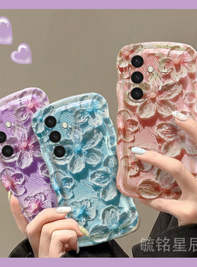 适用三星s25手机壳s24+新款s23ultra复古s22彩色s21油画note20花朵a73紫色a72小清新a50s透明的a53硅胶高级感