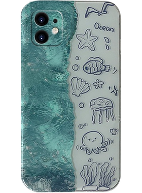 新款蓝色夏日海洋动物适用华为Mate10Pro手机壳Mate9pro线条Mate8插画硅胶的透明保护套小众趣味ins风夏天男p