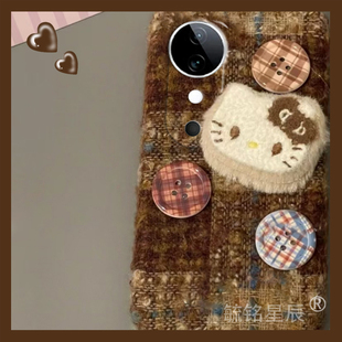 适用vivos19手机壳s18pro毛绒s17e棕色hellokitty高级感kt猫s16小众s15可爱s12秋冬s10女s9网红s7t防摔s6爆款