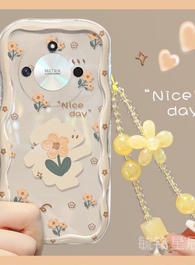 新款黄色小碎花朵适用华为honor荣耀x50i手机壳X40GT防摔x50透明X30硅胶的X30i链挂绳X40i女X20SE防摔X10小众