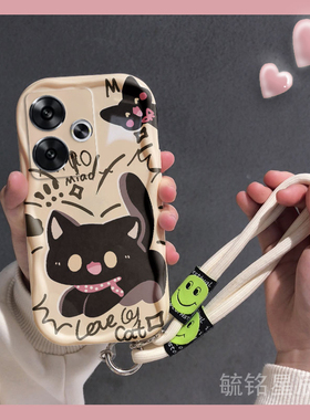 新款卡通黑色猫咪适用小米redmi红米Turbo3手机壳13R/12/R奶油纹13C全包12/C防摔10A带挂绳的不撞壳小众创意