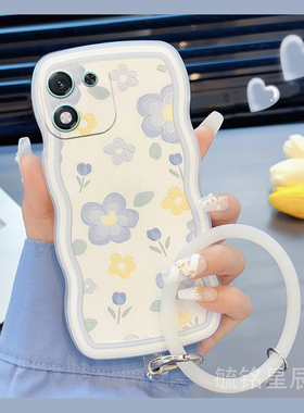 适用华为荣耀x60手机壳x50i+新款play9t畅玩50蓝色v40轻奢版x40gt花朵ins风v30pro波浪边20透明x10硅胶手腕带