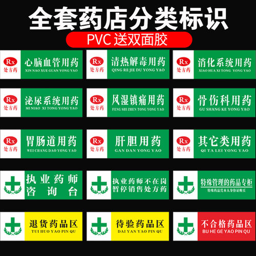 药店分类标识牌全套GSP认证标签