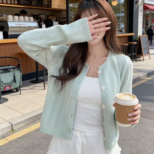 清新甜美韩系钩花镂空针织开衫女春夏新款温柔休闲百搭显瘦上衣潮 - 封面