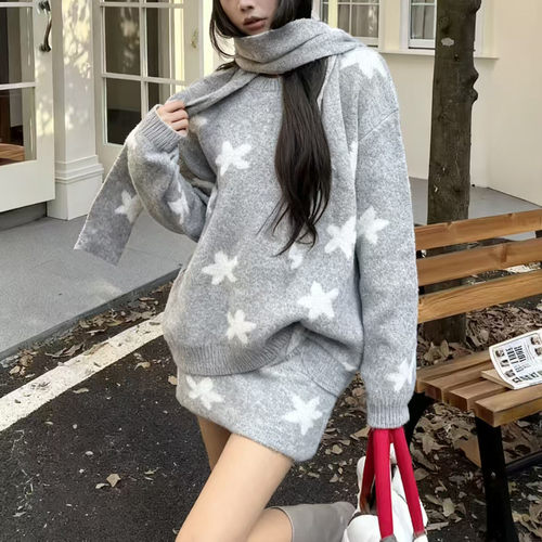 慵懒风韩系宽松拼色爆款时尚套装