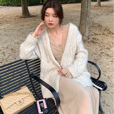 V领开衫纯色针织衫显瘦遮肉