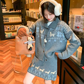 翻领复古提花毛衣套装 女新款 秋冬港味chic慵懒上衣半身裙两件套潮